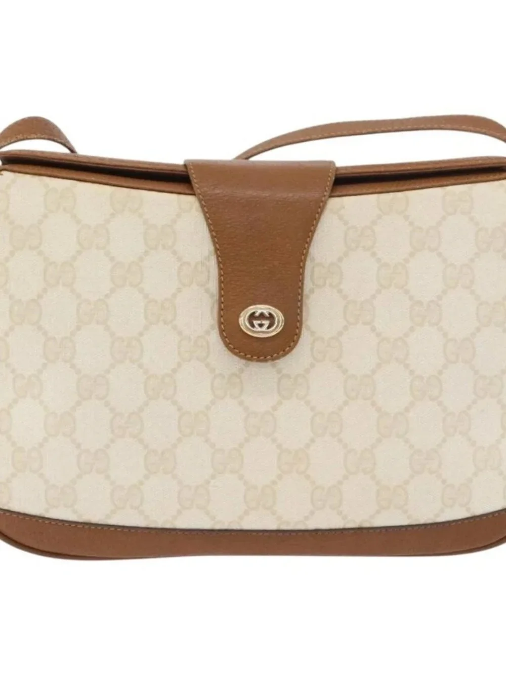GUCCI GG Supreme Shoulder Bag PVC White Gold 116 02 076 Auth